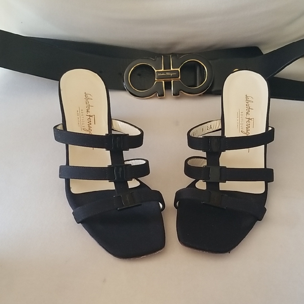 Salvatore Ferragamo Black Strappy Heels